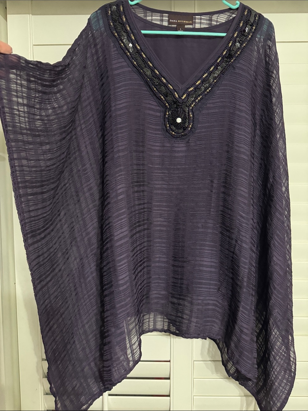Dana Buchman Deep Purple Beaded V-Neck Tunic